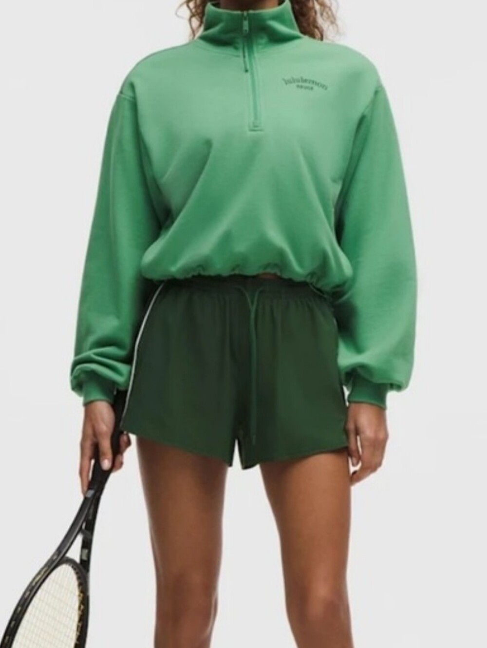 Lululemon Green Cotton Terry Tennis Half Zip Deuce Size M New